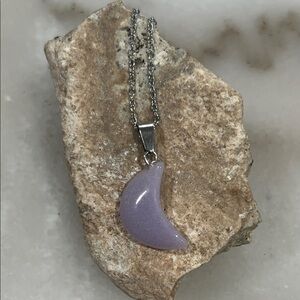 Lavender Blue Chalcedony Crescent Pendant Necklace